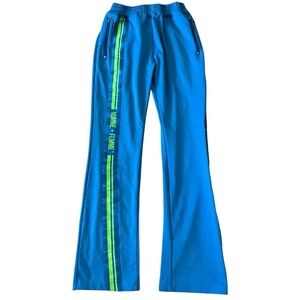 Y2K Blue Track Pants with Green Stripe – Size L